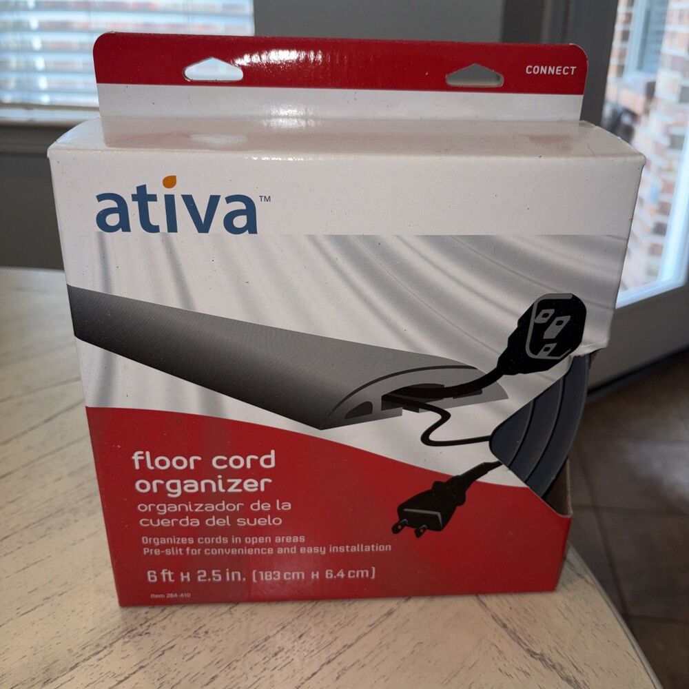 Ativa Floor Cord Organizer Grey 6' X 2.5" Pre-slit rounded surface New In Box